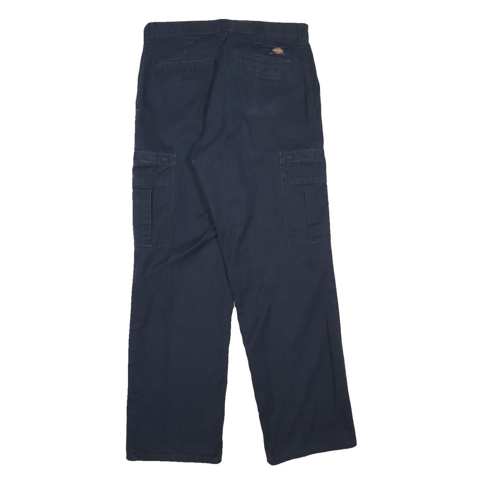 DICKIES Mens Regular Navy Blue Cotton Blend Zip Trousers W30 L31 Cargo Pocket