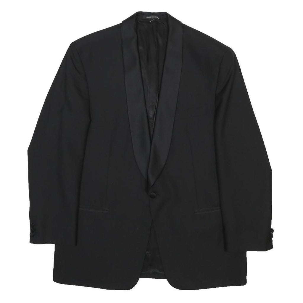 PIERRE BALMAIN Mens Black Wool Blend Classic Jacket L Button Plain Elegant
