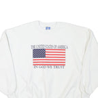 Mens White Sweatshirt XL Crew Neck Cotton Blend USA Flag Patriotic Text