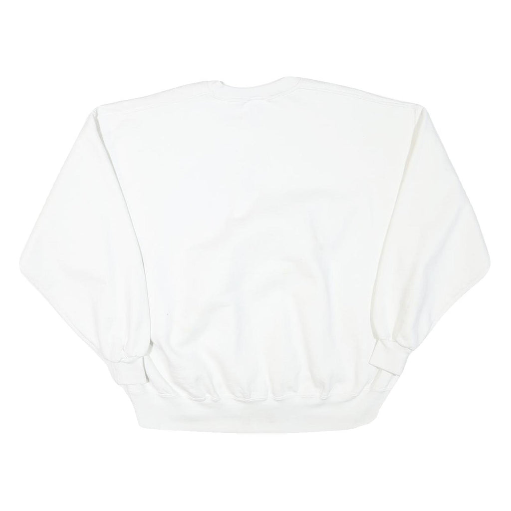 Mens White Sweatshirt XL Crew Neck Cotton Blend USA Flag Patriotic Text