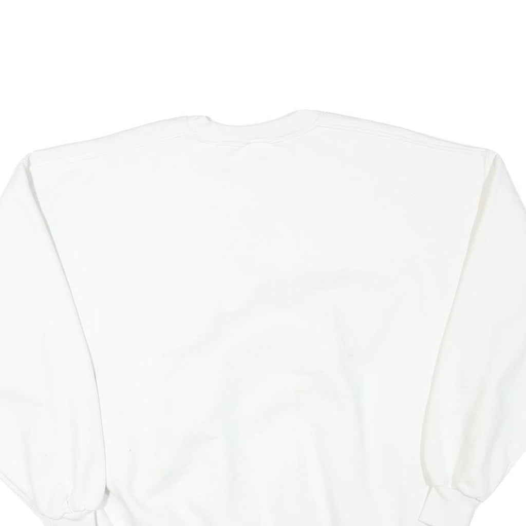 Mens White Sweatshirt XL Crew Neck Cotton Blend USA Flag Patriotic Text