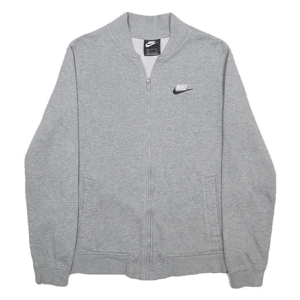 NIKE Mens Grey Cotton Blend Bomber Jacket S Jersey Plain Zip Casual Sportswear