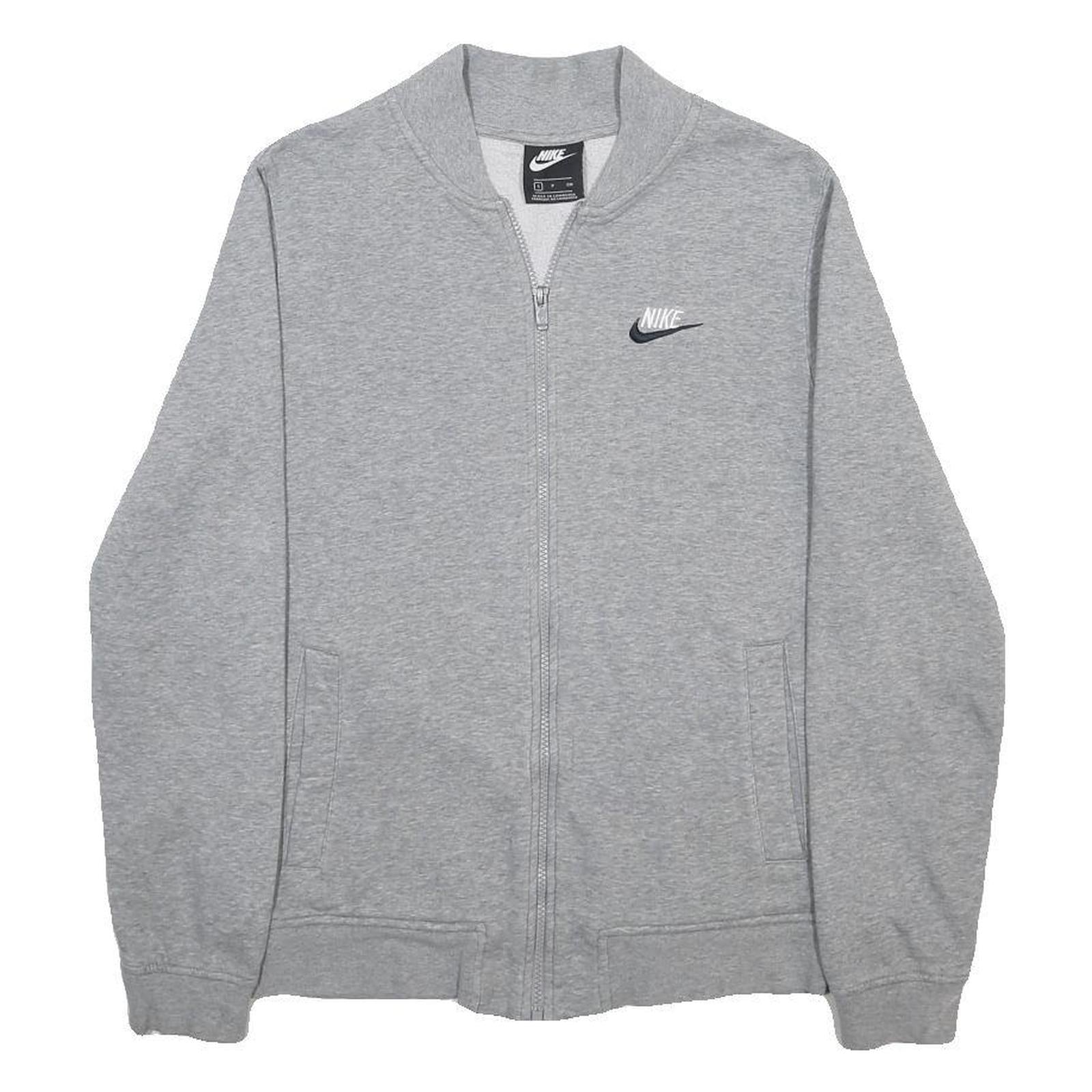 NIKE Mens Grey Cotton Blend Bomber Jacket S Jersey Plain Zip Casual Sportswear