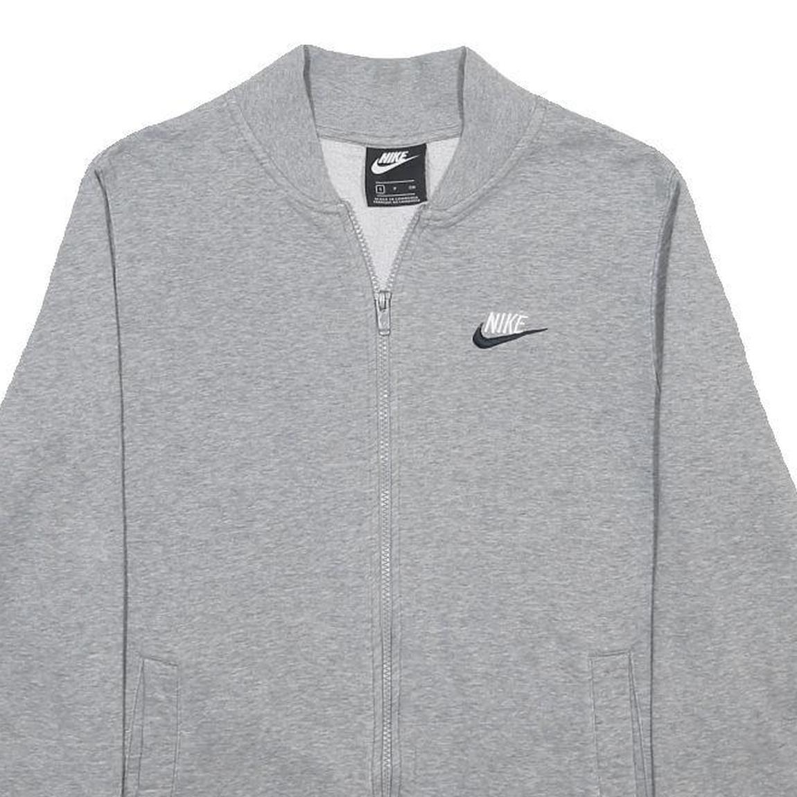 NIKE Mens Grey Cotton Blend Bomber Jacket S Jersey Plain Zip Casual Sportswear
