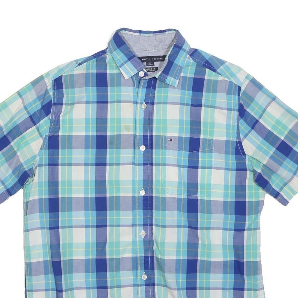 TOMMY HILFIGER Mens Blue Check Shirt S Cotton Classic Fit Casual Summer