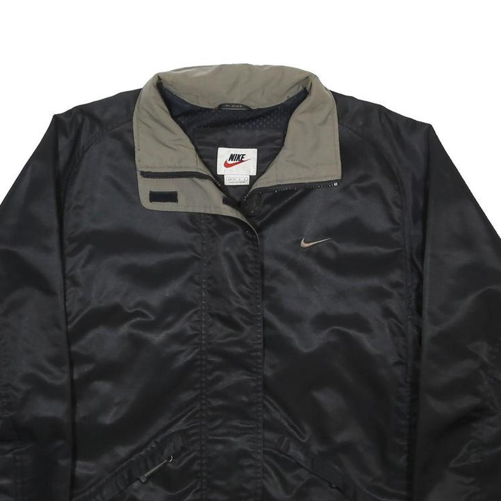 NIKE Womens Black Grey Contrast Collar Zip Jacket L Nylon Plain Sportswear