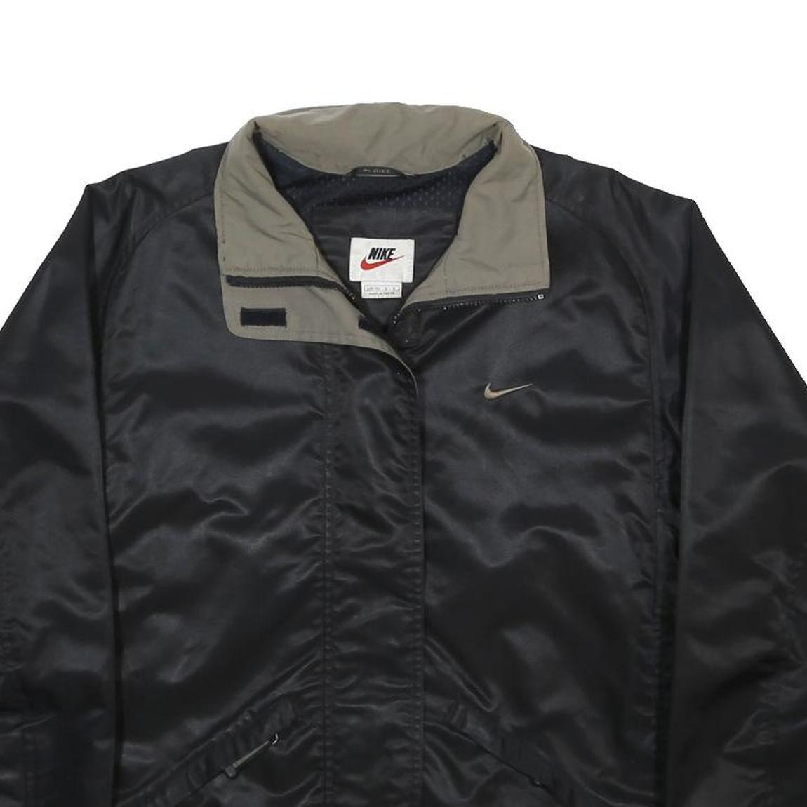 NIKE Womens Black Grey Contrast Collar Zip Jacket L Nylon Plain Sportswear