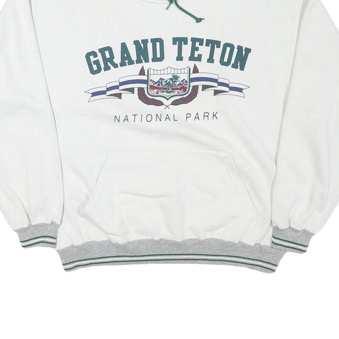 GEAR Mens White Grand Teton National Park Crew Neck M Cotton Sweatshirt