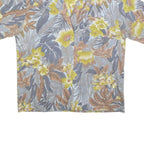 Womens Yellow Grey Cotton Blend Floral Printed Shirt Short Sleeve Collared L