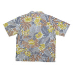 Womens Yellow Grey Cotton Blend Floral Printed Shirt Short Sleeve Collared L