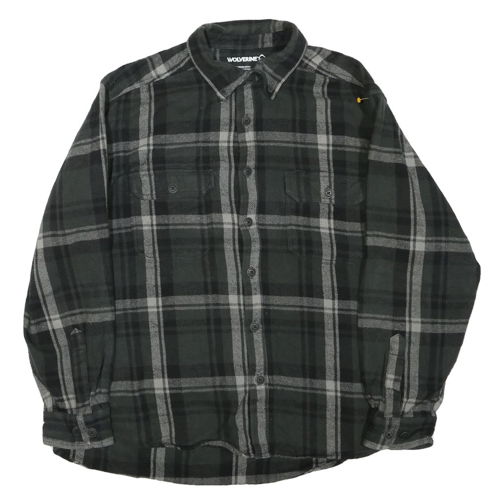WOLVERINE Mens Black & Grey Shirt XL Cotton Blend Button-Down Plaid Casual