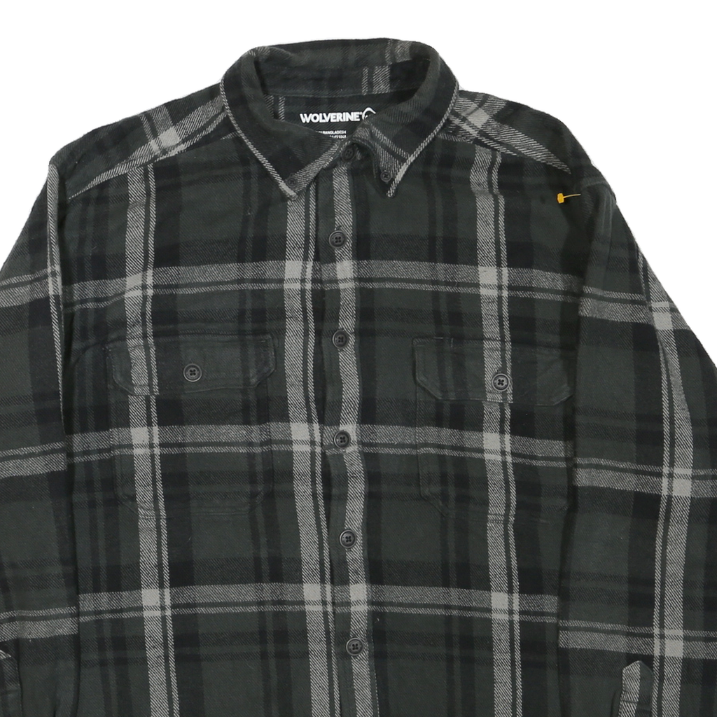 WOLVERINE Mens Black & Grey Shirt XL Cotton Blend Button-Down Plaid Casual