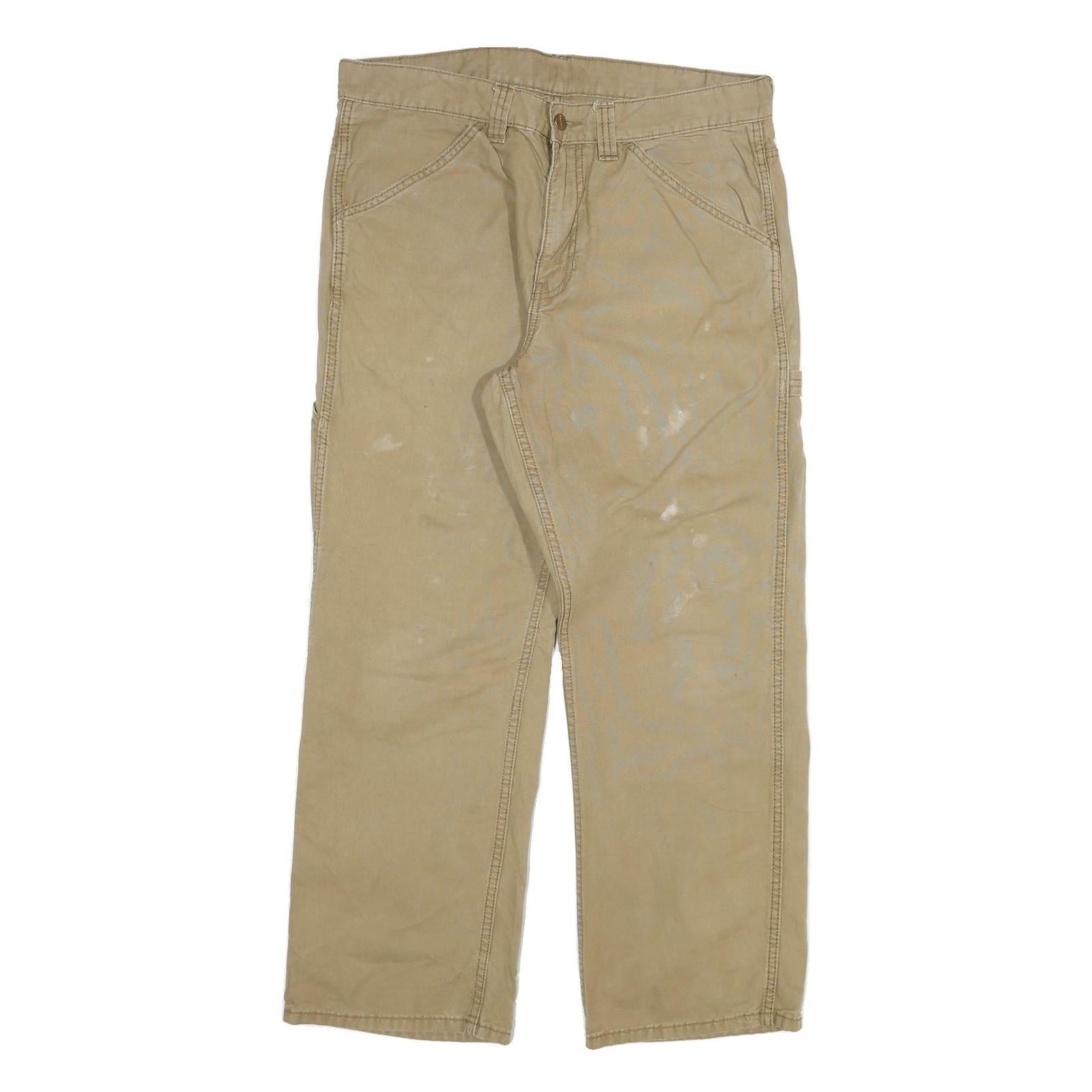 CARHARTT Mens Regular Fit Beige Cotton Blend Straight Leg Trousers W34 L30