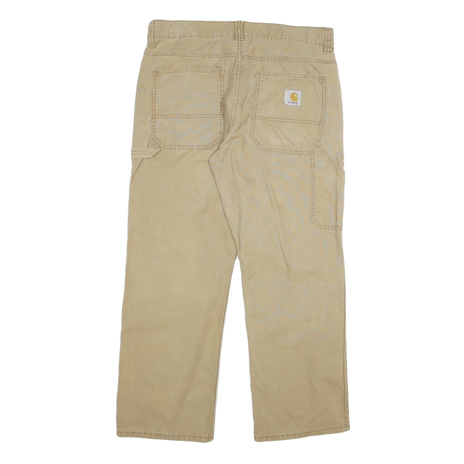 CARHARTT Mens Regular Fit Beige Cotton Blend Straight Leg Trousers W34 L30