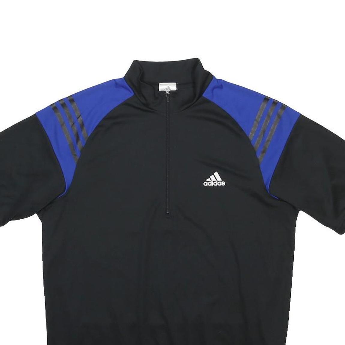 ADIDAS Mens Black & Blue Modern L Short Sleeve 1/4 Zip Sports T-Shirt