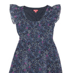 MONSOON Womens Navy Blue Floral Day Dress Cotton Blend Short Sleeve UK 12