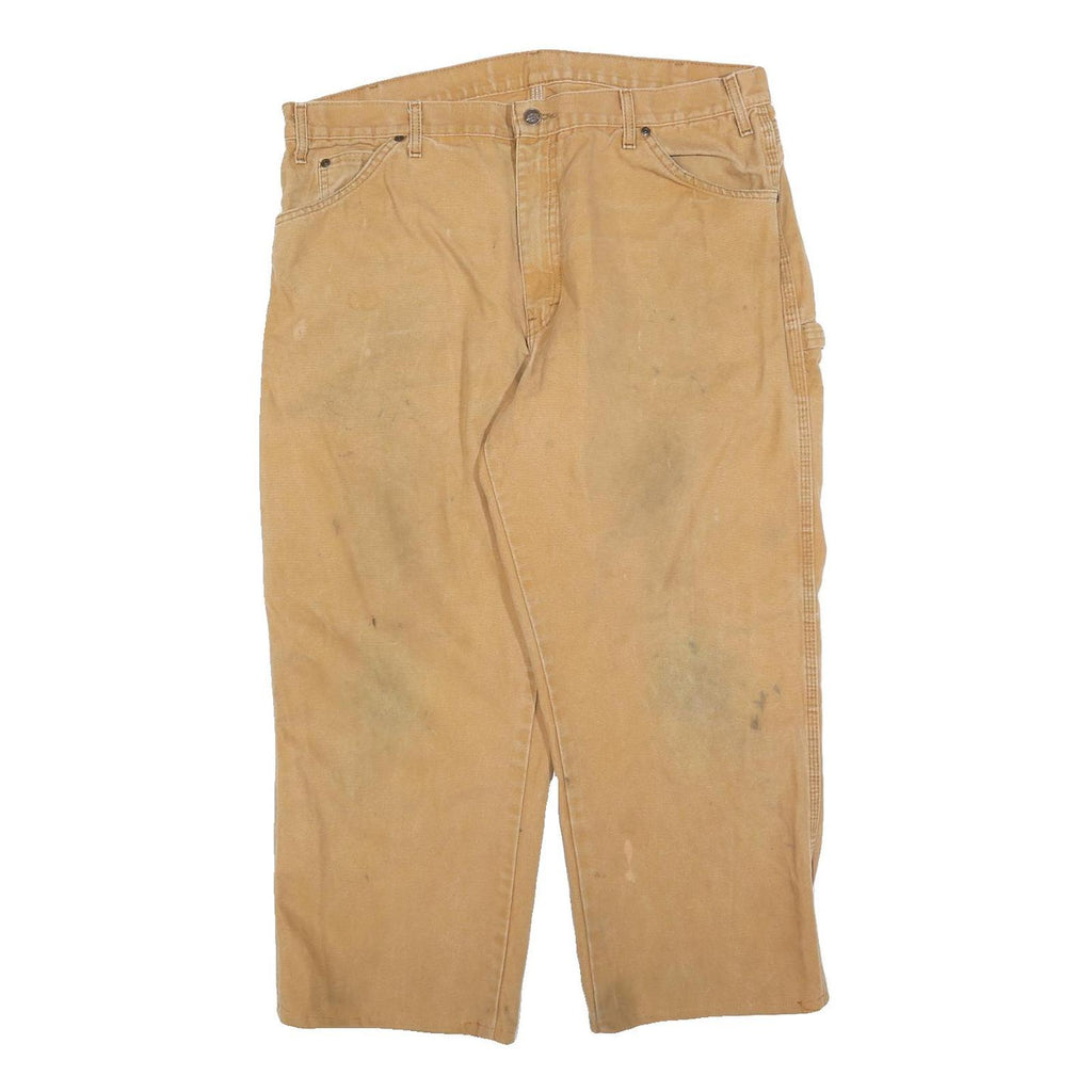 DICKIES Mens Relaxed Beige Cotton Blend Zip Trousers W38 L26 Workwear Utility