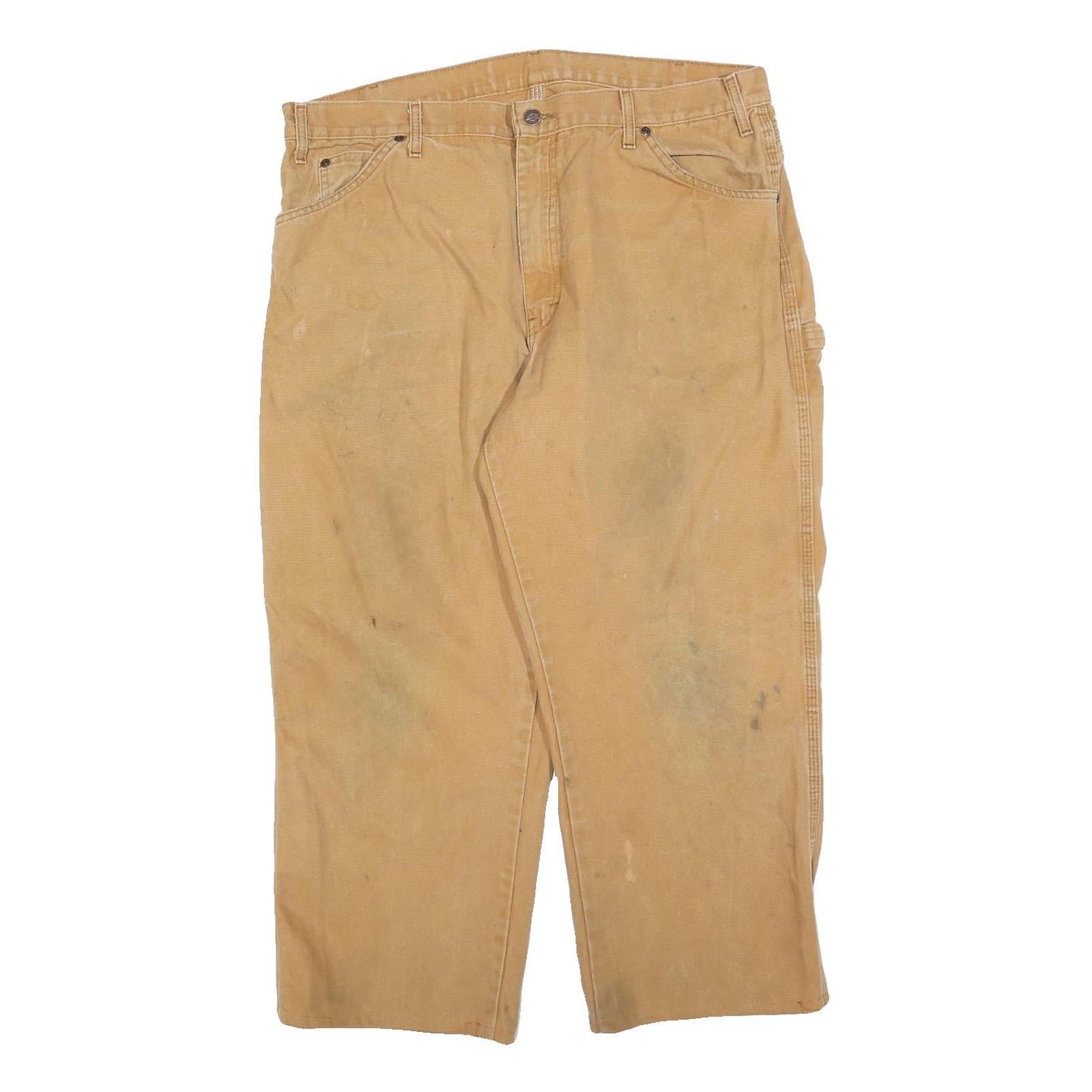 DICKIES Mens Relaxed Beige Cotton Blend Zip Trousers W38 L26 Workwear Utility