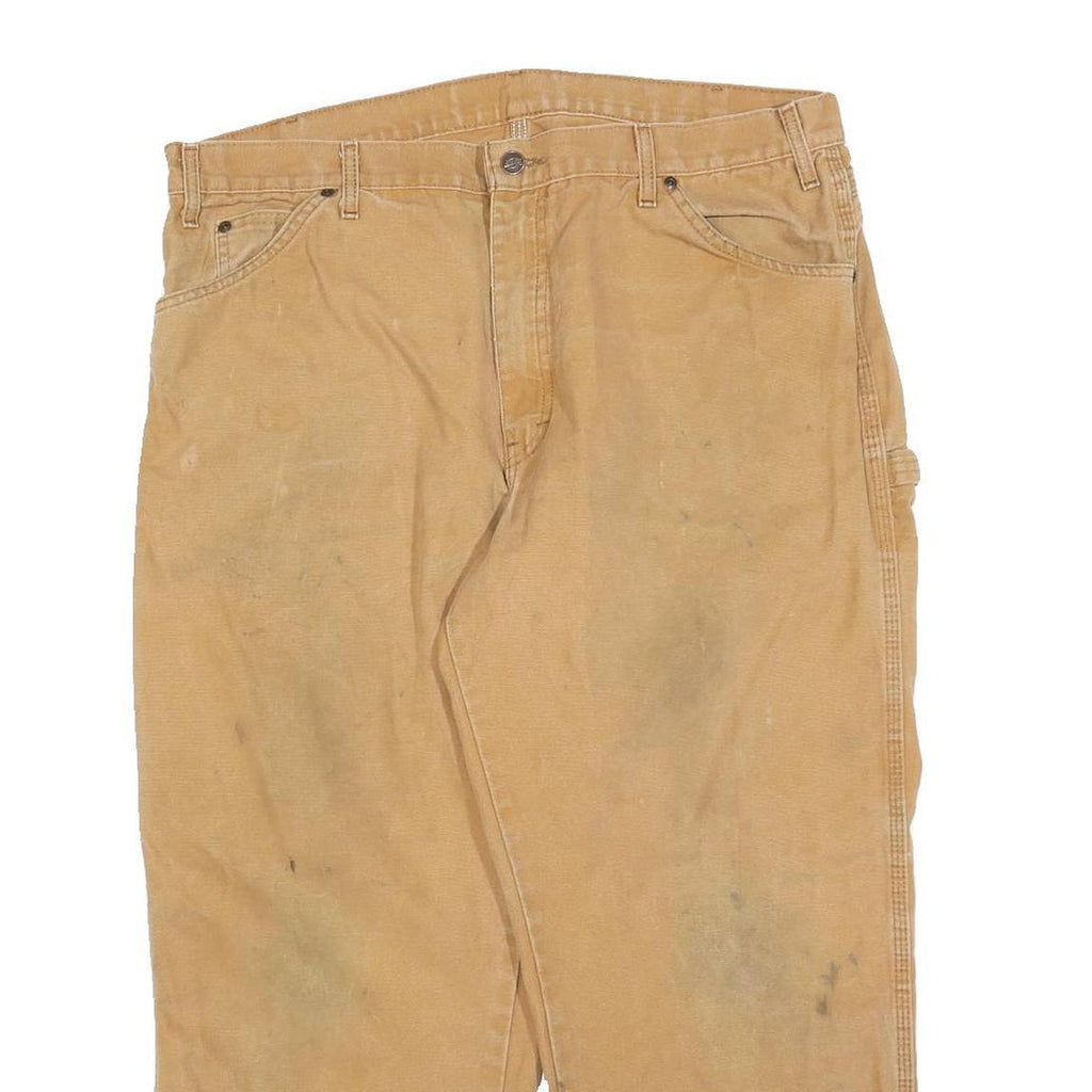 DICKIES Mens Relaxed Beige Cotton Blend Zip Trousers W38 L26 Workwear Utility