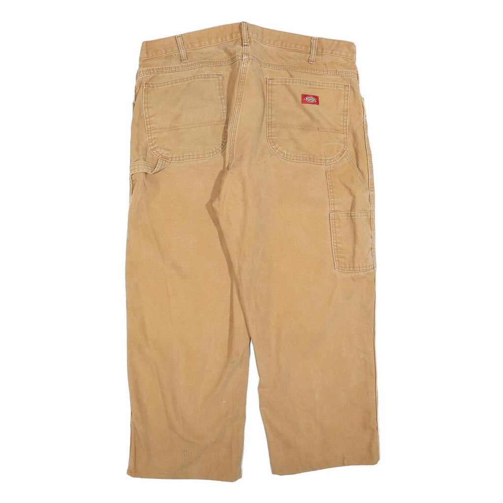 DICKIES Mens Relaxed Beige Cotton Blend Zip Trousers W38 L26 Workwear Utility