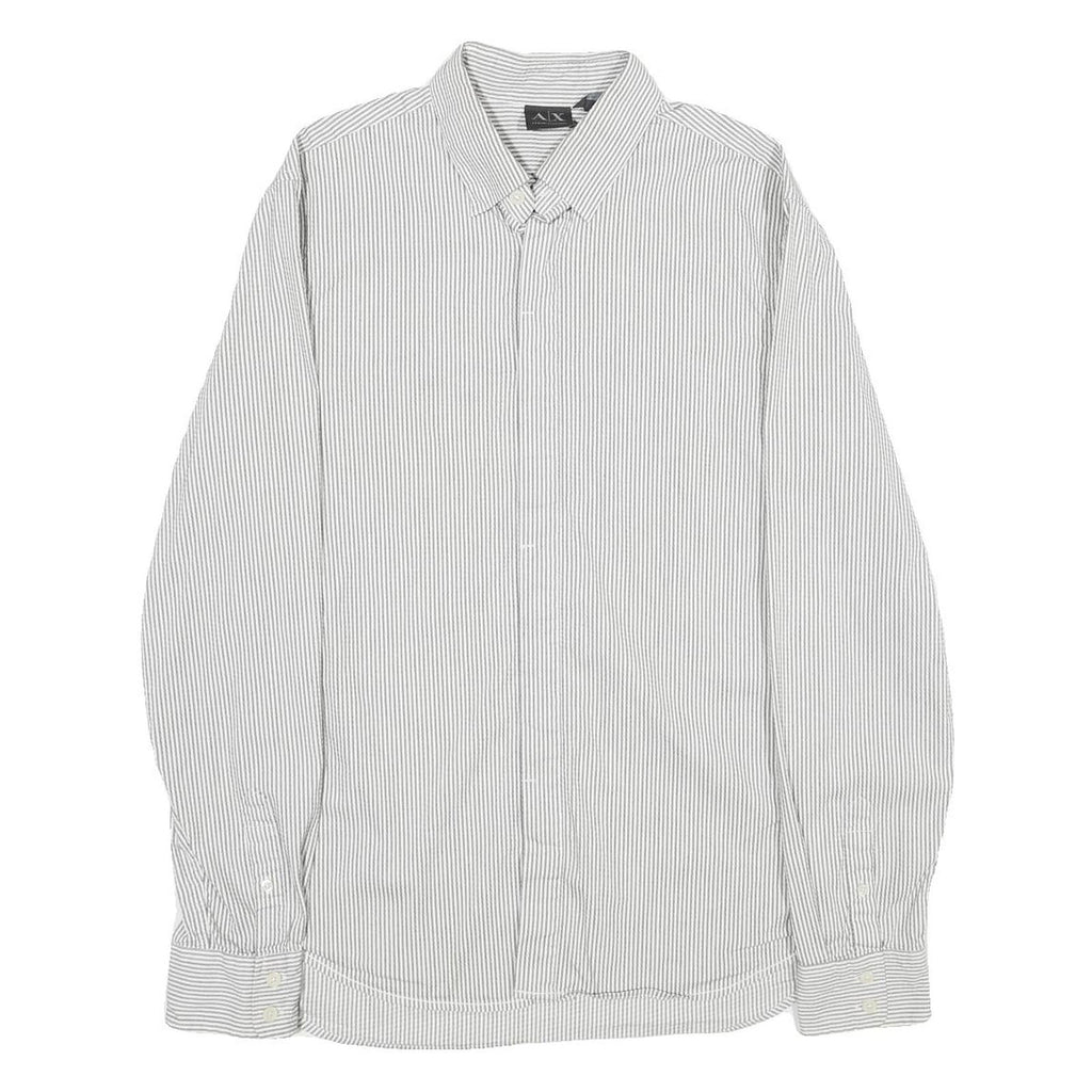 ARMANI EXCHANGE Mens White & Grey Striped Shirt M Classic Cotton Blend Button