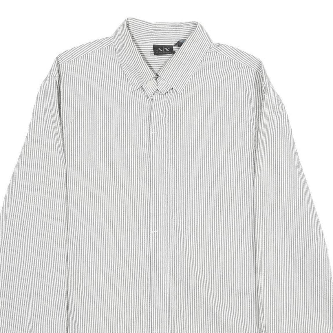 ARMANI EXCHANGE Mens White & Grey Striped Shirt M Classic Cotton Blend Button