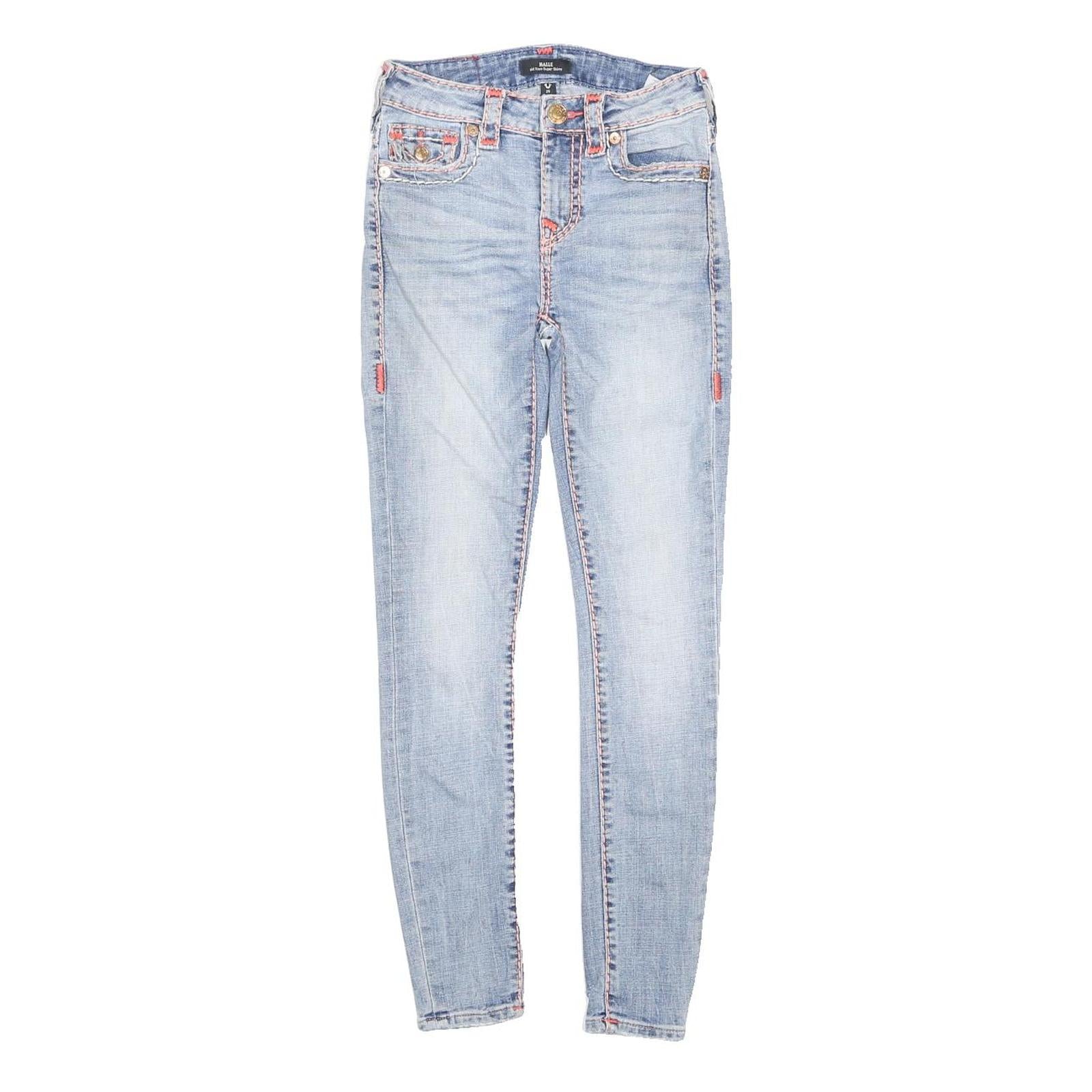 TRUE RELIGION Womens Slim Light Blue Denim Jeans W26 L27 Button Closure