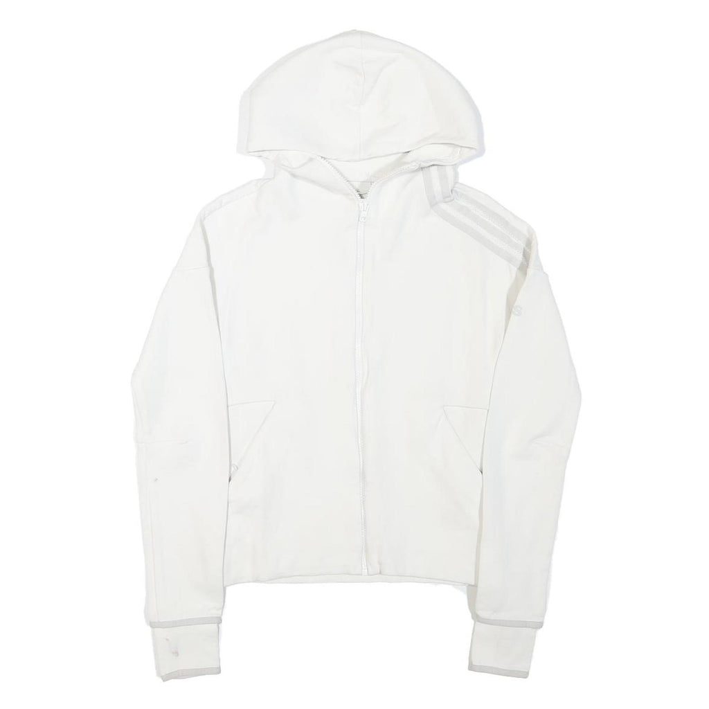 ADIDAS Womens White Full Zip Hoodie XS Cotton Blend Casual Zip Jacket