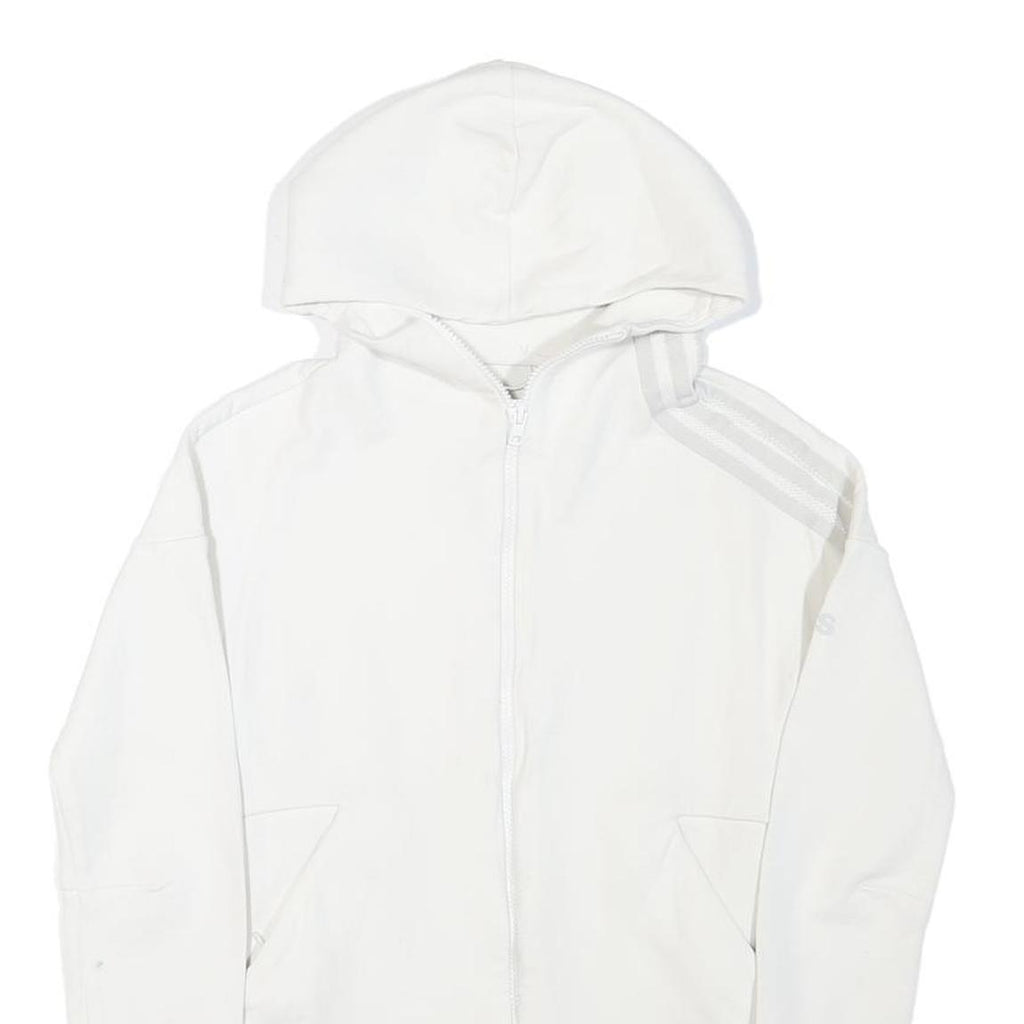 ADIDAS Womens White Full Zip Hoodie XS Cotton Blend Casual Zip Jacket