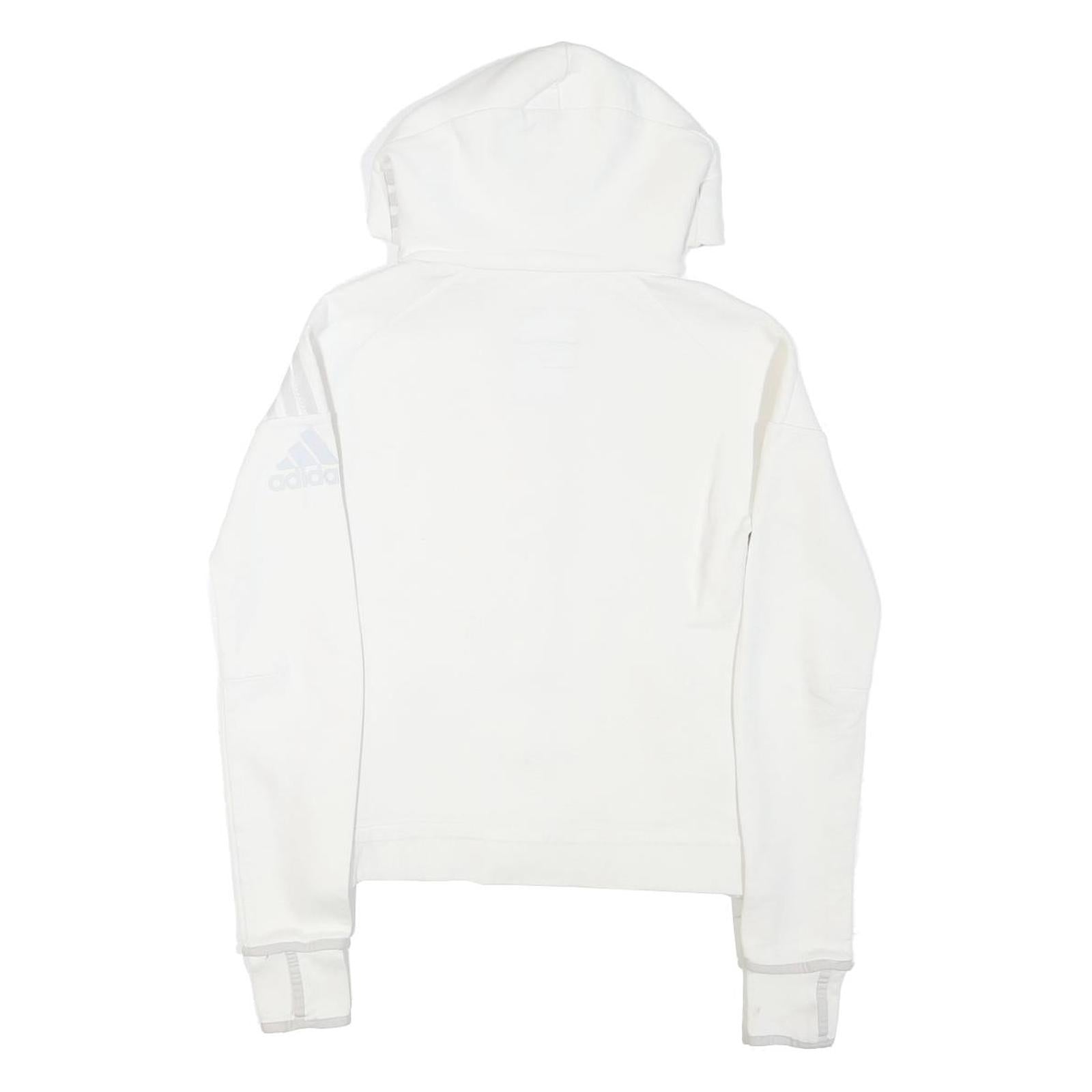 ADIDAS Womens White Full Zip Hoodie XS Cotton Blend Casual Zip Jacket