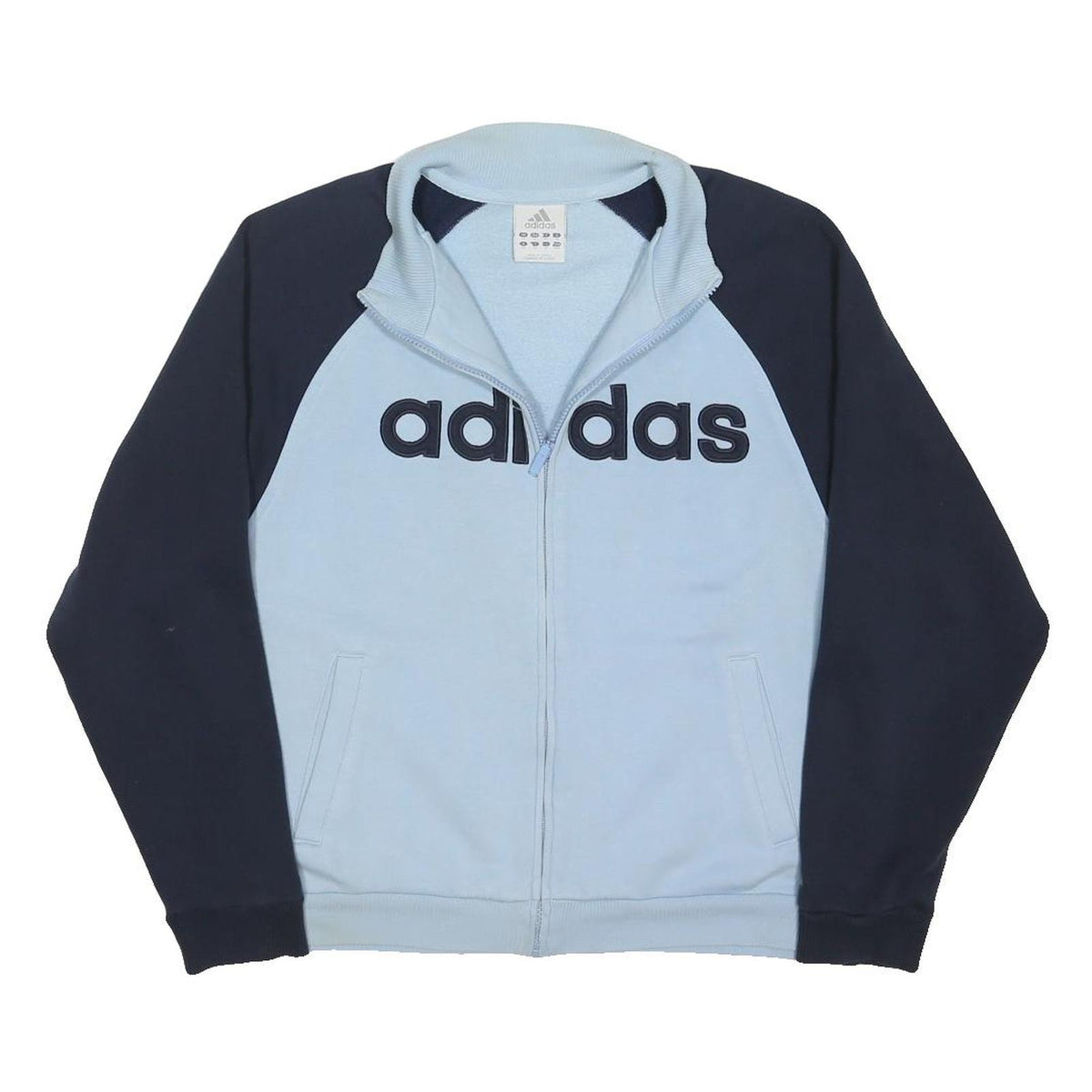 ADIDAS Womens Blue & Navy Track Jacket UK 14 Cotton Blend Zip Sportswear