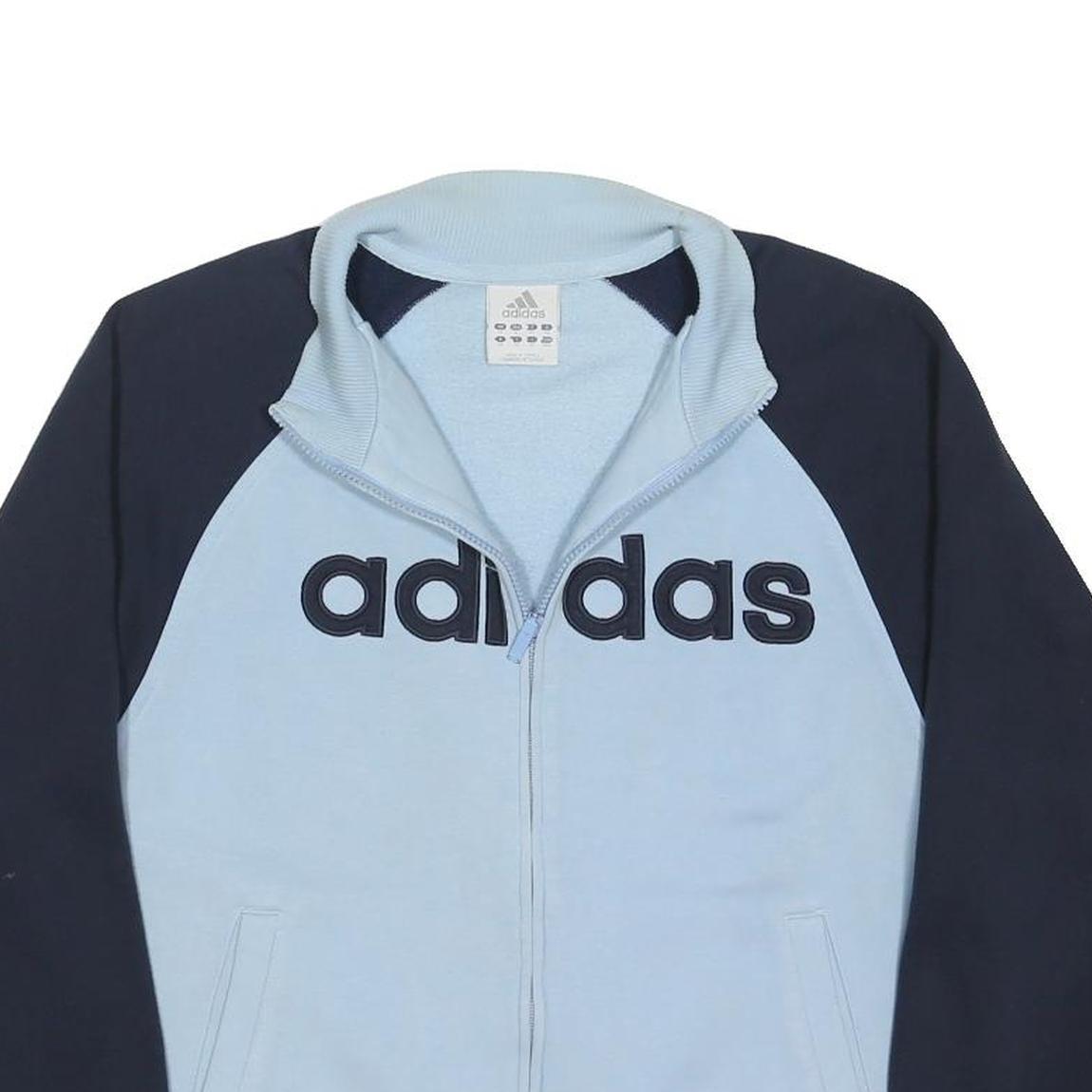 ADIDAS Womens Blue & Navy Track Jacket UK 14 Cotton Blend Zip Sportswear