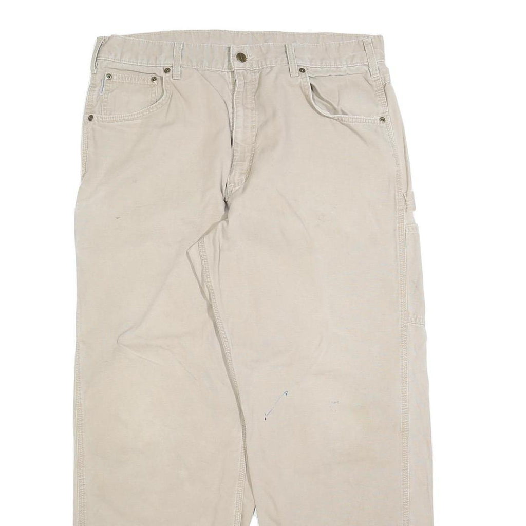 CARHARTT Mens Cotton Blend Relaxed Beige Workwear Trousers W36 L30 Utility