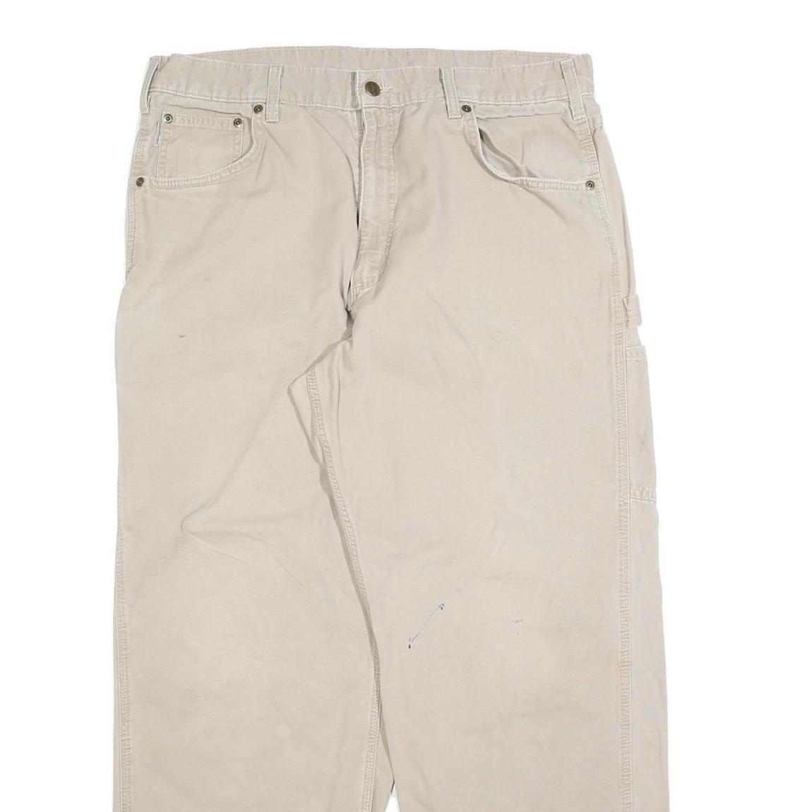 CARHARTT Mens Cotton Blend Relaxed Beige Workwear Trousers W36 L30 Utility