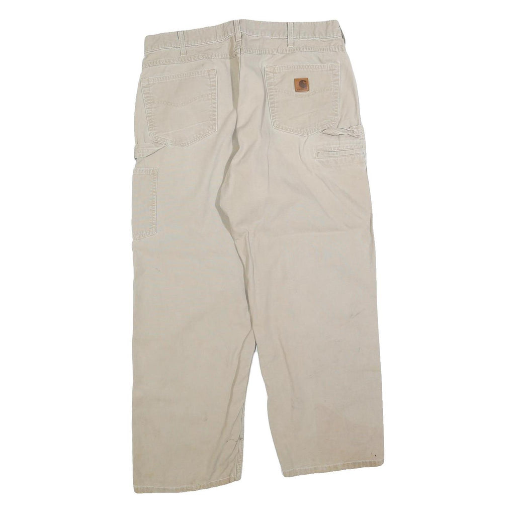 CARHARTT Mens Cotton Blend Relaxed Beige Workwear Trousers W36 L30 Utility