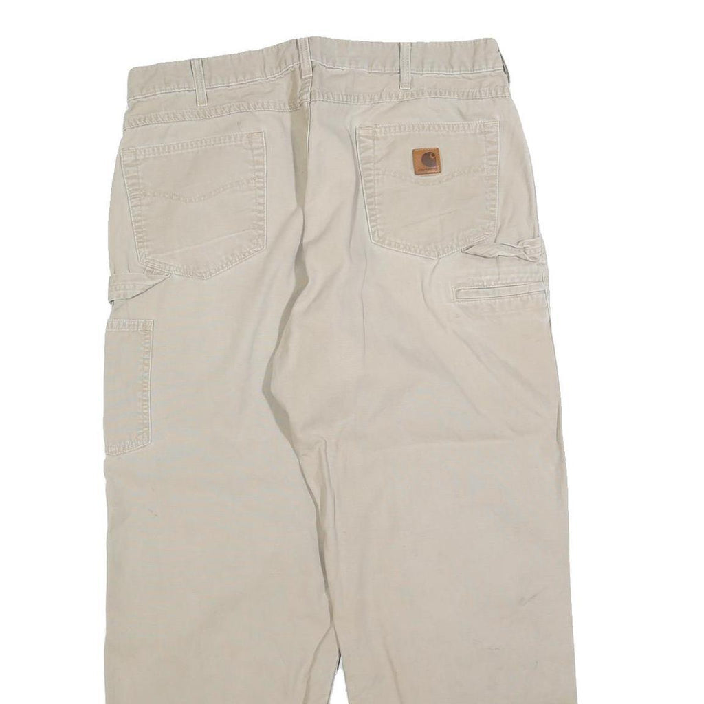 CARHARTT Mens Cotton Blend Relaxed Beige Workwear Trousers W36 L30 Utility