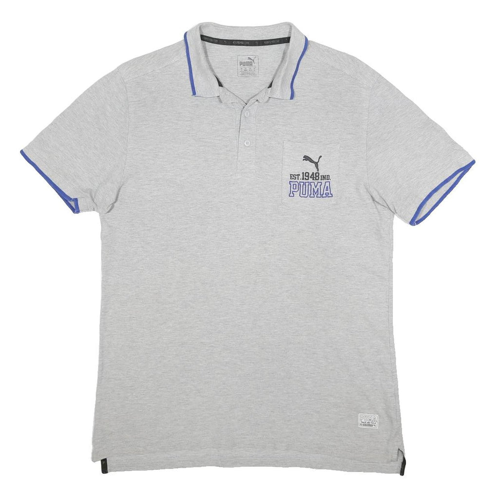 PUMA Mens Grey & Blue Short Sleeve Polo Shirt M Cotton Sports Casual