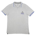 PUMA Mens Grey & Blue Short Sleeve Polo Shirt M Cotton Sports Casual