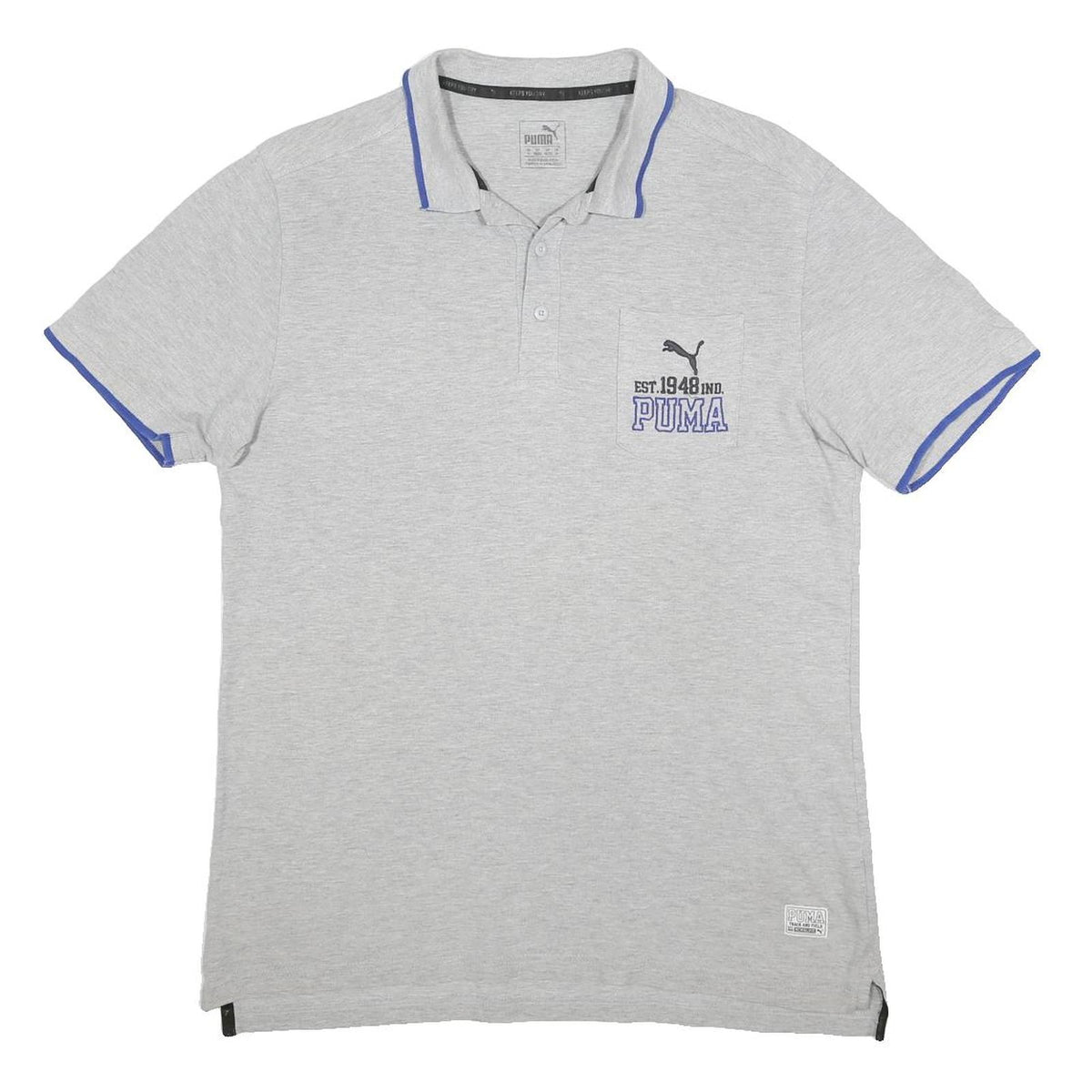 PUMA Mens Grey & Blue Short Sleeve Polo Shirt M Cotton Sports Casual