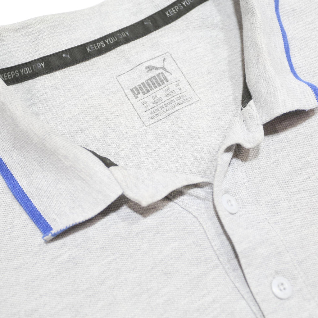 PUMA Mens Grey & Blue Short Sleeve Polo Shirt M Cotton Sports Casual