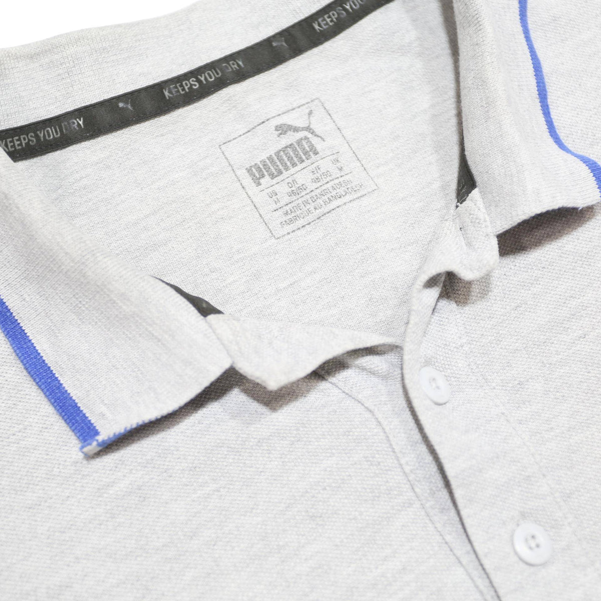 PUMA Mens Grey & Blue Short Sleeve Polo Shirt M Cotton Sports Casual
