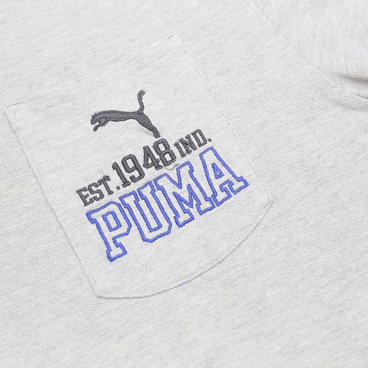 PUMA Mens Grey & Blue Short Sleeve Polo Shirt M Cotton Sports Casual