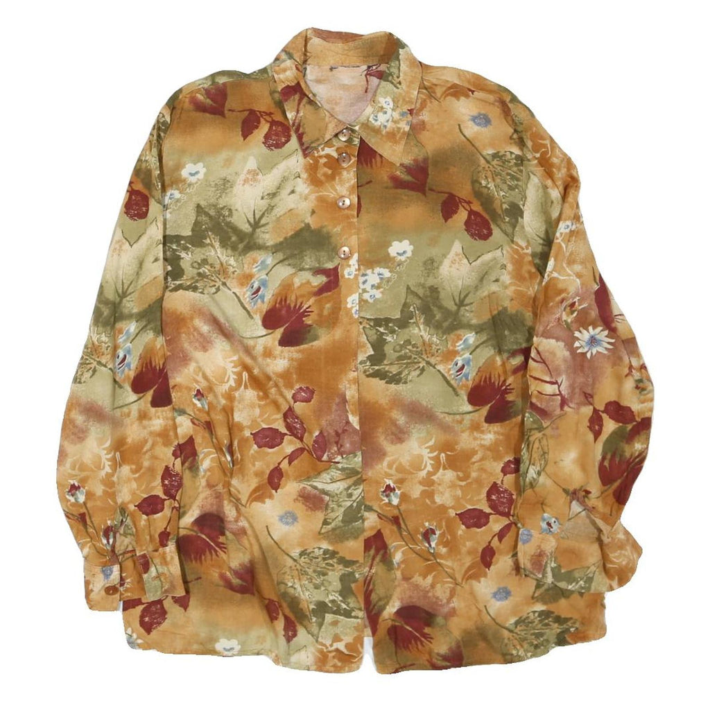 Womens Beige & Red Floral Long Sleeve Collared Shirt L Cotton Blend Autumn