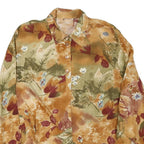 Womens Beige & Red Floral Long Sleeve Collared Shirt L Cotton Blend Autumn