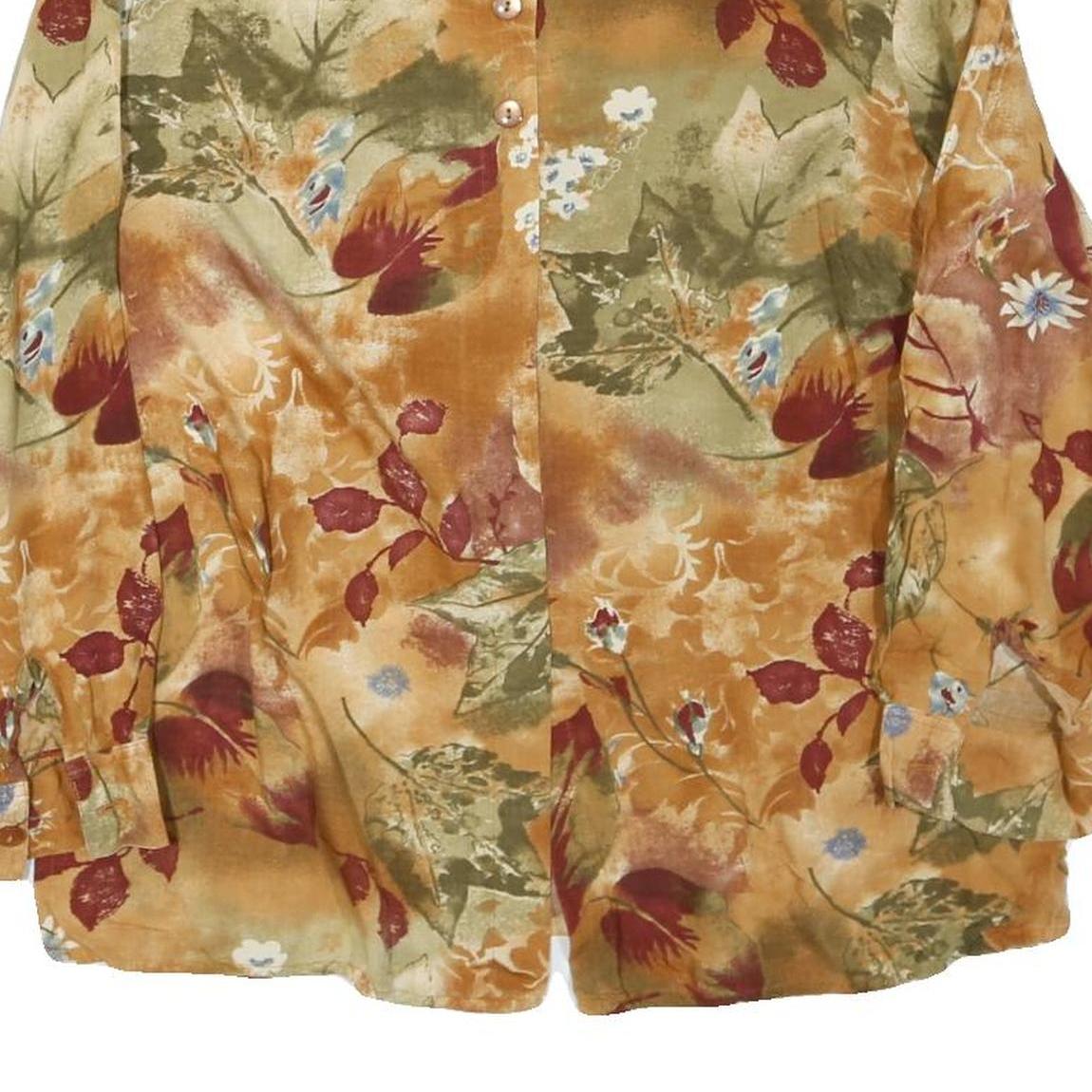 Womens Beige & Red Floral Long Sleeve Collared Shirt L Cotton Blend Autumn