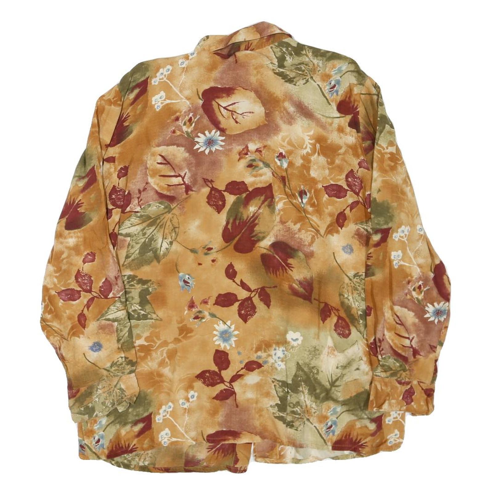 Womens Beige & Red Floral Long Sleeve Collared Shirt L Cotton Blend Autumn