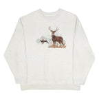 CROFT & BARROW Mens Cream Sweatshirt L Deer Graphic Crew Neck Long Sleeve Casual