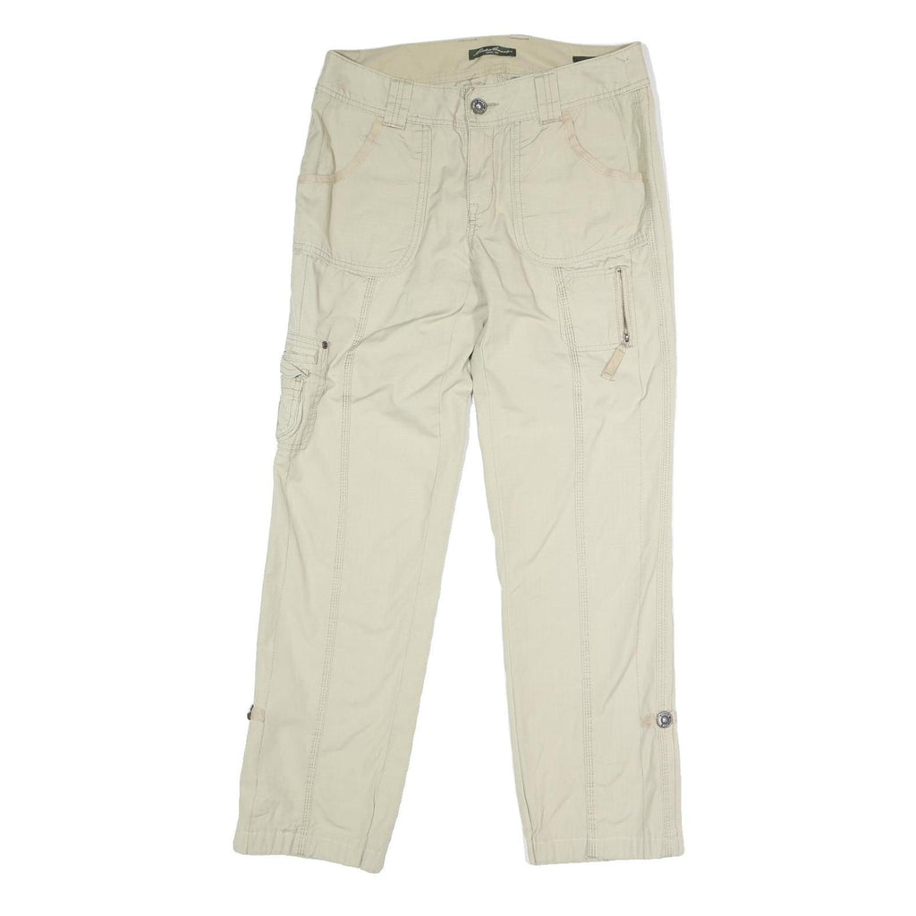 EDDIE BAUER Womens Cotton Blend Beige Regular Straight Trousers W32 L30 Casual