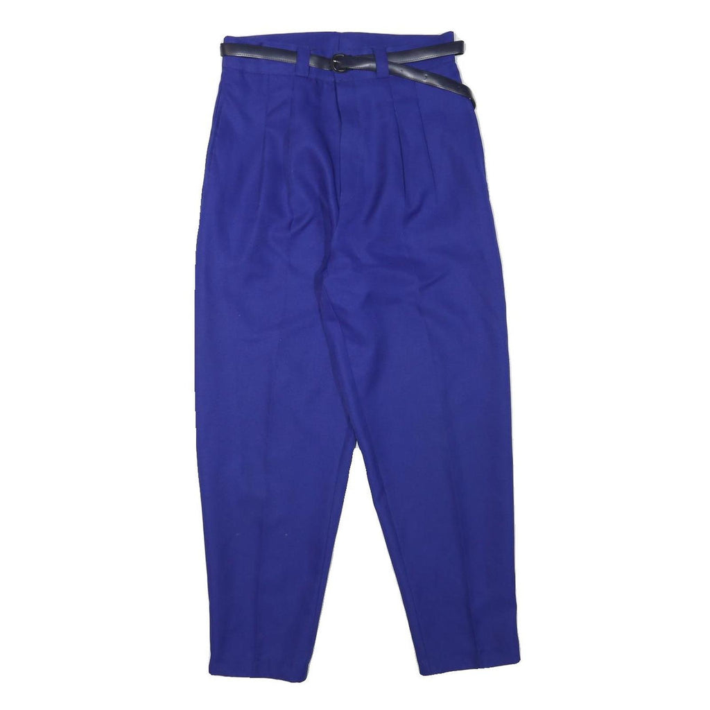 Womens Relaxed Fit Blue Polyester Blend Trousers W28 L25 Belted Zip Closure