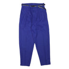 Womens Relaxed Fit Blue Polyester Blend Trousers W28 L25 Belted Zip Closure